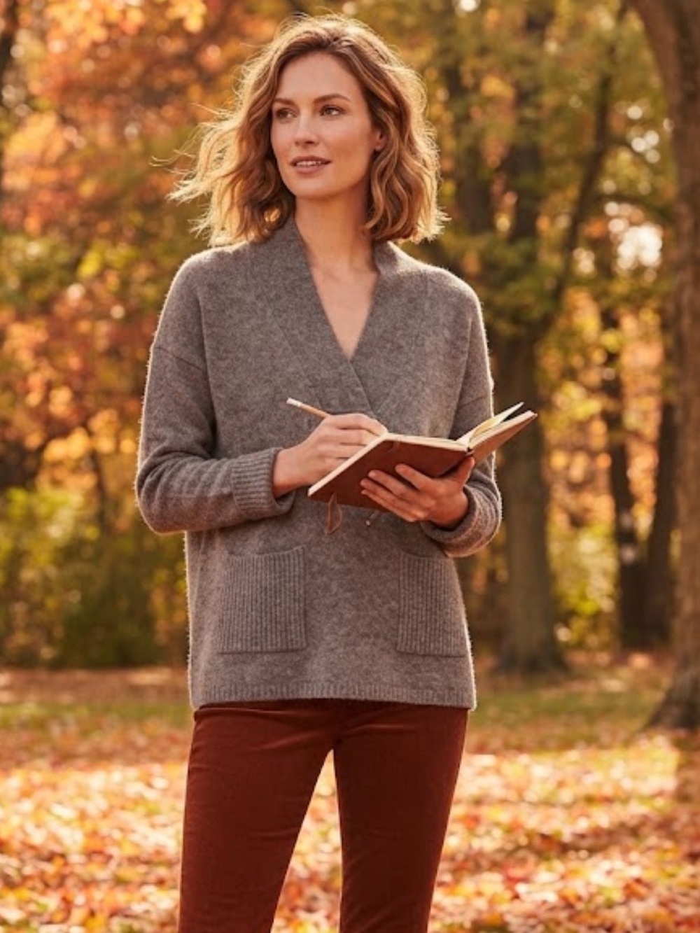 Max Studio gray wool and yak v neck sweater w pockets
